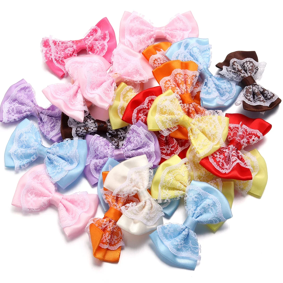 20pcs/lot 3.5x5.7cm Polyester Ribbon Bow Colourful Lace Satin Bows Double Layers for DIY Sewing Crafts Garment Headwear Supplies
20pcs/lot 3.5x5.7cm Polyester Ribbon Bow Colourful Lace Satin Bows Double Layers for DIY Sewing Crafts Garment Headwear Supplies