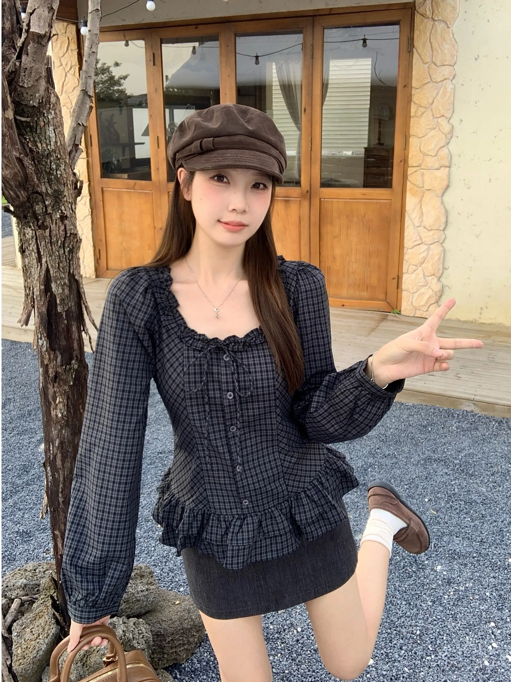 plus Size Women's irt with Bow Tie Plaid Wood ain Knot Design Ele Top for Autumn Winter High Waist
plus Size Women's irt with Bow Tie Plaid Wood ain Knot Design Ele Top for Autumn Winter High Waist