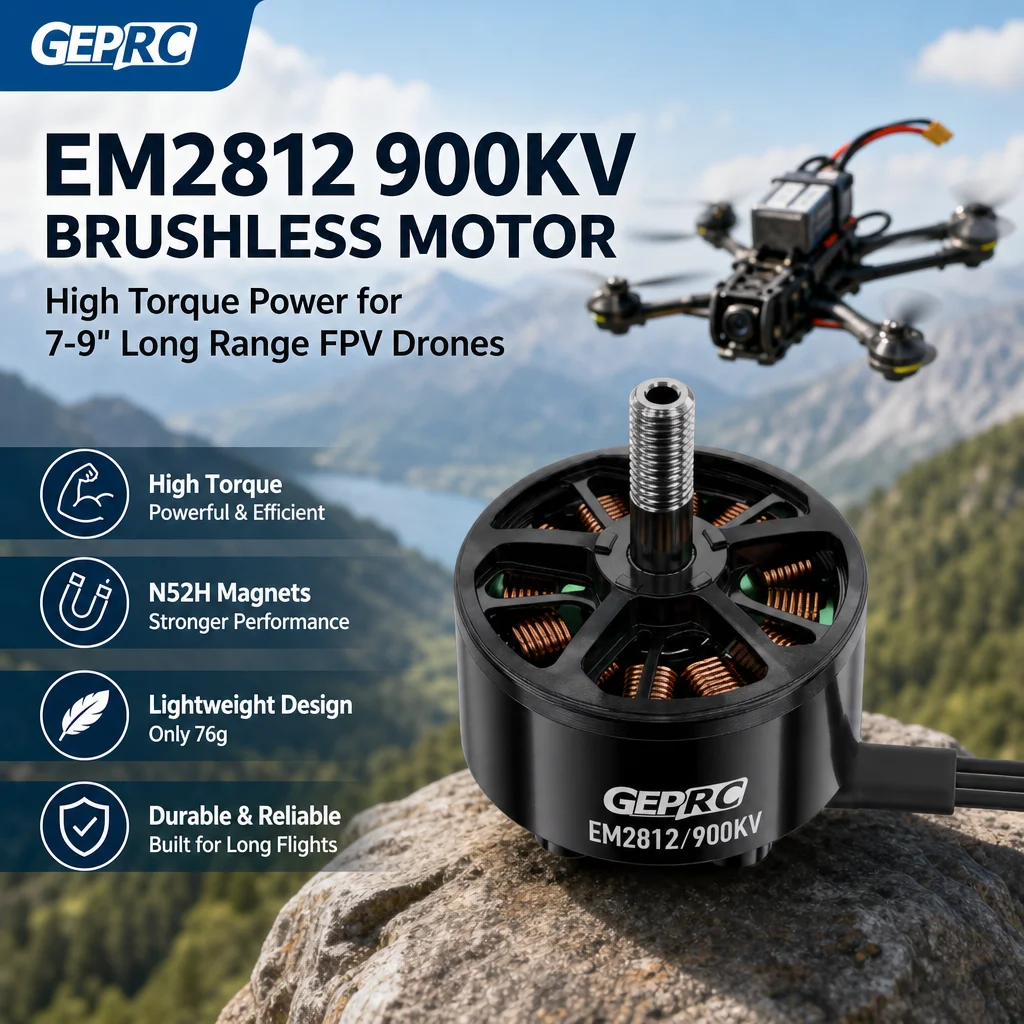 GEPRC EM2812 900KV Motor – High Torque Brushless Motor for 7-9" Long Range FPV Drone (76g, N52H Magnets)
GEPRC EM2812 900KV Motor – High Torque Brushless Motor for 7-9" Long Range FPV Drone (76g, N52H Magnets)