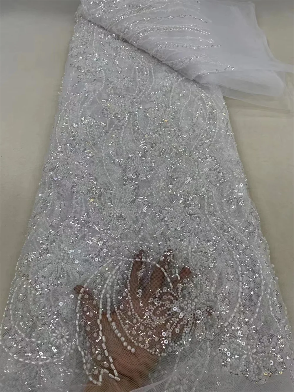 White African Lace Fabric 5 Yards african french net sequins lace fabric embroidery For Nigeria Wedding Party Dress
White African Lace Fabric 5 Yards african french net sequins lace fabric embroidery For Nigeria Wedding Party Dress