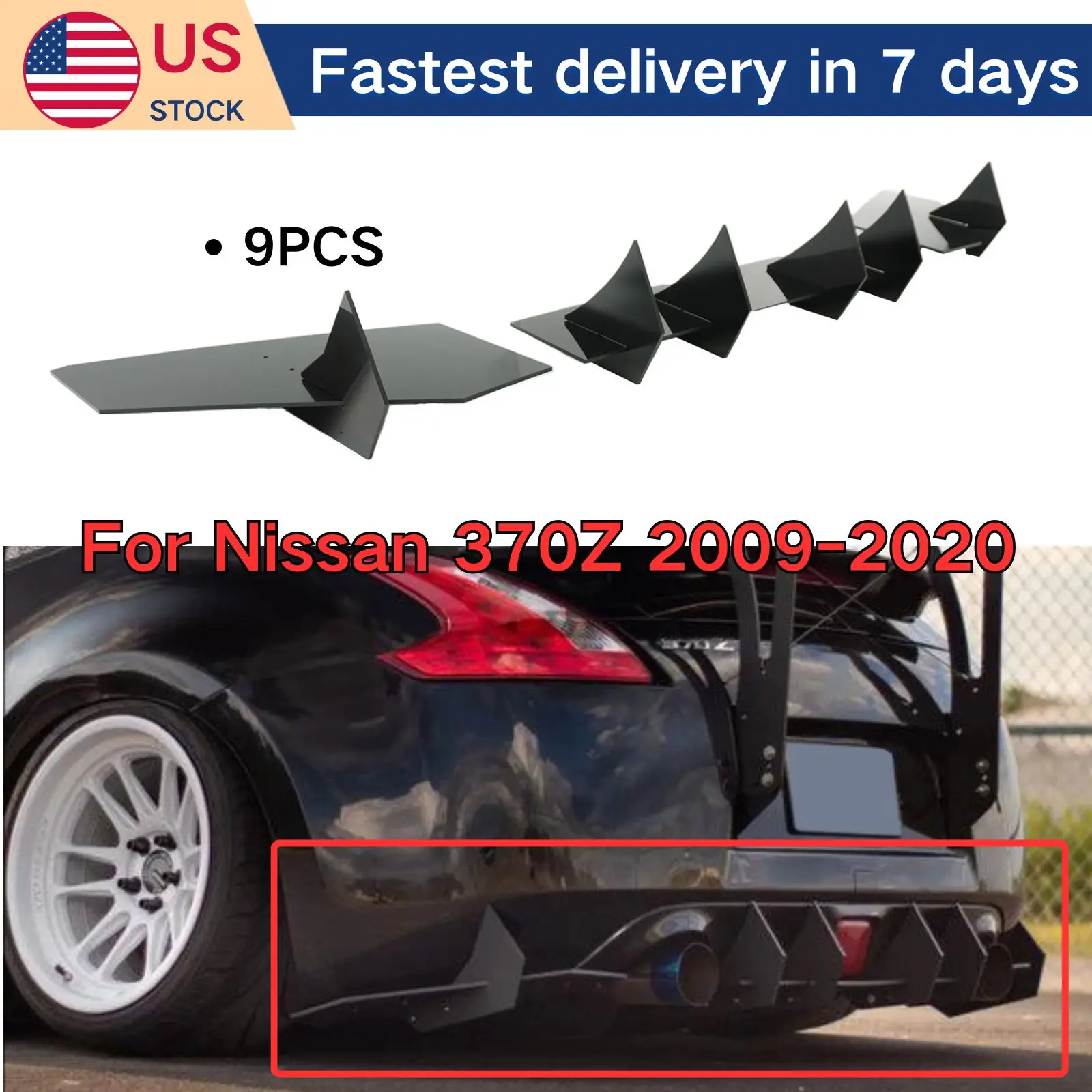 Rear Bumper Diffuser For Nissan 370Z 2009 2010-2020 Spoiler Splitter Body Kit Car Accessories A Set Glossy Black ABS Plastic
Rear Bumper Diffuser For Nissan 370Z 2009 2010-2020 Spoiler Splitter Body Kit Car Accessories A Set Glossy Black ABS Plastic