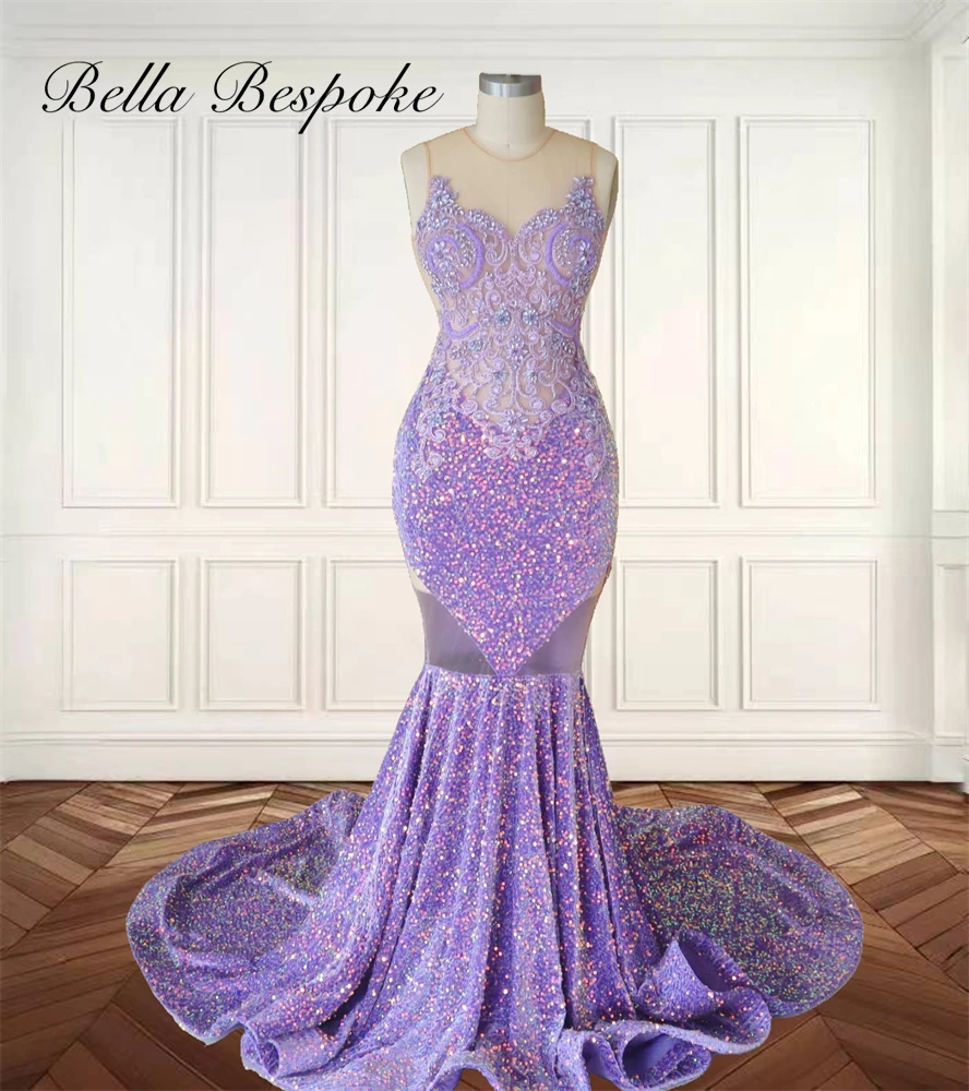 Purple Sequin Long Prom Dresses Bead Crystal Mermaid Formal Dress O Neck Black Girls Special Occasion Gowns Customized
Purple Sequin Long Prom Dresses Bead Crystal Mermaid Formal Dress O Neck Black Girls Special Occasion Gowns Customized