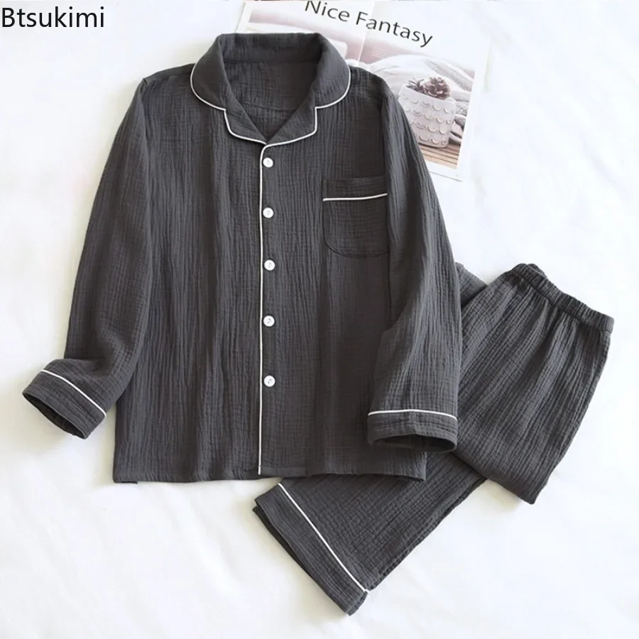 2025 Men's Comfy Cotton Crepe Cloth Pajamas Sets Long Sleeve Cardigan Tops and Trousers Home Suit Men Two-layer Gauze Sleepwear
2025 Men's Comfy Cotton Crepe Cloth Pajamas Sets Long Sleeve Cardigan Tops and Trousers Home Suit Men Two-layer Gauze Sleepwear