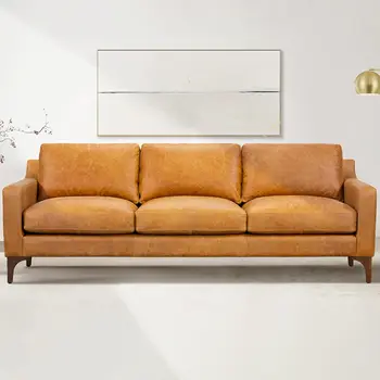 Sorrento Leather Couch – 86-Inch Leather Sofa with Tufted Back - Full Grain Leather Couch with Feather