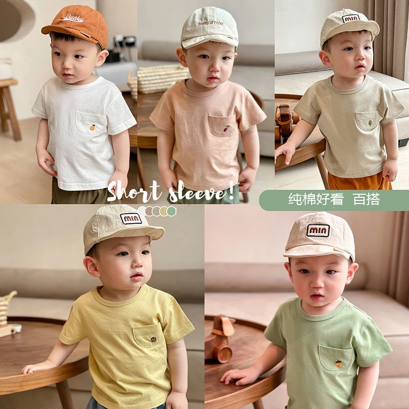 Boys Embroidered Pocket Short Sleeved T-shirt for Children's Clothing Summer Korean Version Children's Short Sleeved Top 1-7Y
Boys Embroidered Pocket Short Sleeved T-shirt for Children's Clothing Summer Korean Version Children's Short Sleeved Top 1-7Y
