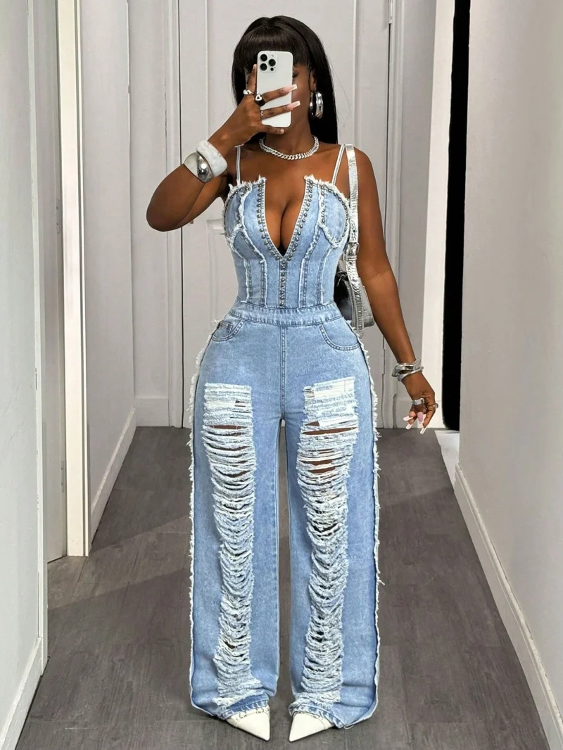 Fashion Ripped Denim Sling Jumpsuits Summer Clothing Women 2026 Sleeveless Straight Jeans Rompers Playsuits One Pieces Overalls
Fashion Ripped Denim Sling Jumpsuits Summer Clothing Women 2026 Sleeveless Straight Jeans Rompers Playsuits One Pieces Overalls