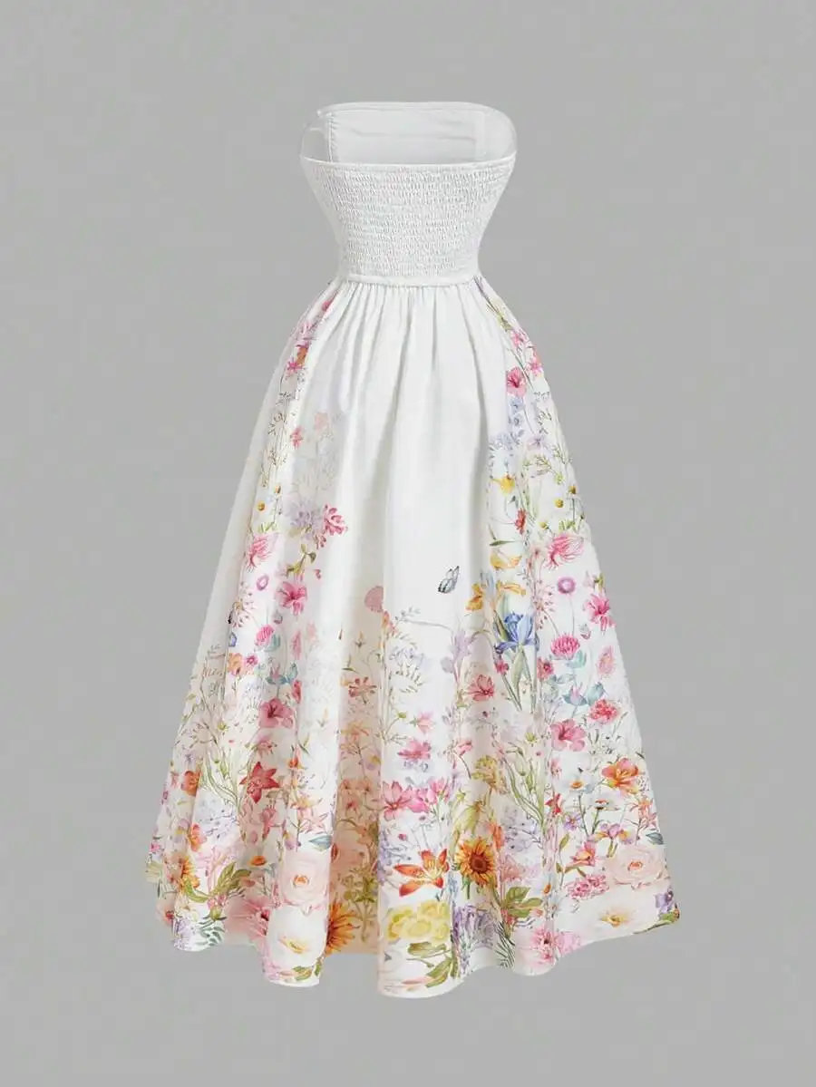 Colorful Floral Print Strapless Flared Dress For Women Summer Spring Romantic Party Vacation Maxi Dress Elegant Evening Gown
Colorful Floral Print Strapless Flared Dress For Women Summer Spring Romantic Party Vacation Maxi Dress Elegant Evening Gown