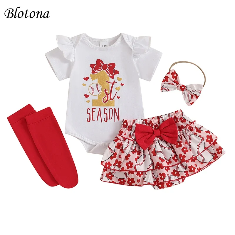 Blotona Baby Girls Summer Outfits Short Sleeve Letter Romper with Baseball Print Skorts and Headband and Socks Set
Blotona Baby Girls Summer Outfits Short Sleeve Letter Romper with Baseball Print Skorts and Headband and Socks Set