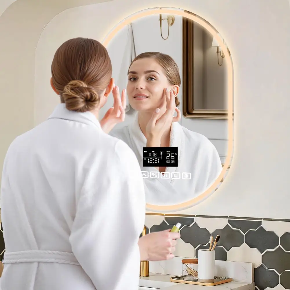 60x90cm Smart Bathroom Mirror Light Wall-Mounted Vanity Mirror Oval LED Bathroom Mirror with 3 Colors Temperature Shatter-Proof
60x90cm Smart Bathroom Mirror Light Wall-Mounted Vanity Mirror Oval LED Bathroom Mirror with 3 Colors Temperature Shatter-Proof