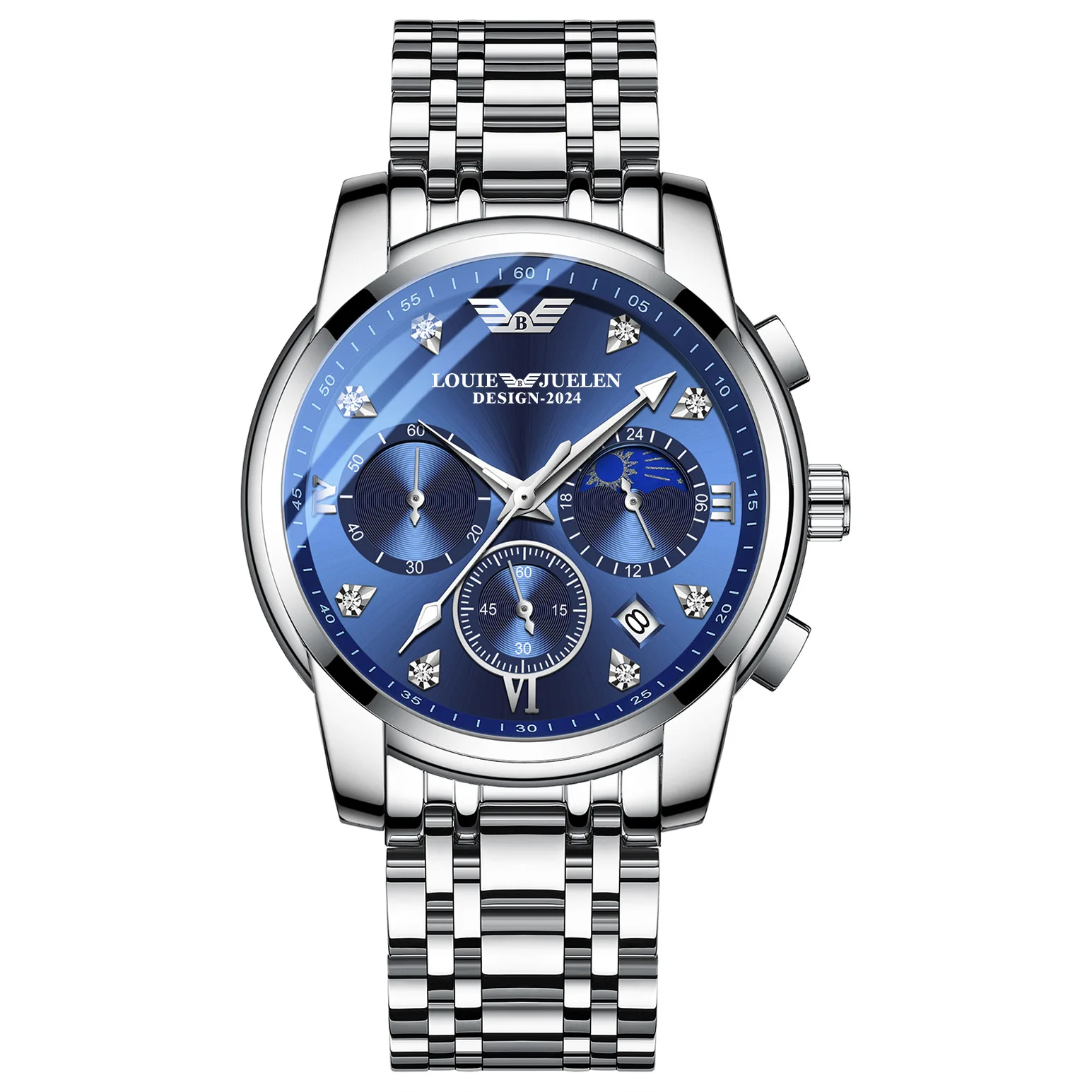 LOUIEJUELEN Новые мужские кварцевые часы-многофункциональный хронограф со светящейся датой 30 м водонепроницаемый дизайн скелета с акцентом бриллиантов
LOUIEJUELEN Новые мужские кварцевые часы-многофункциональный хронограф со светящейся датой 30 м водонепроницаемый дизайн скелета с акцентом бриллиантов