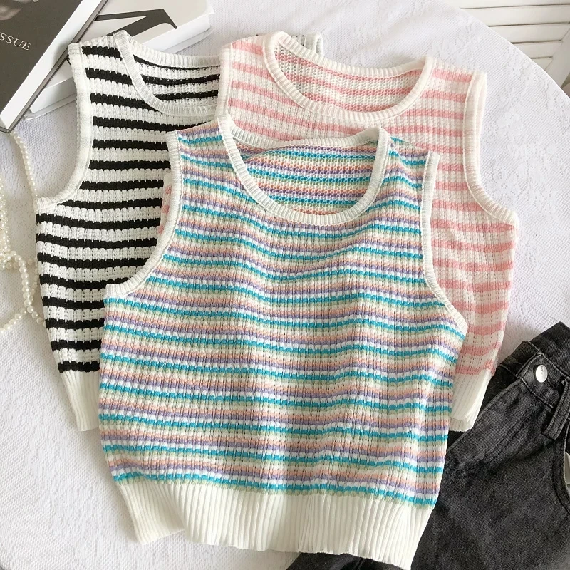 2026 New Spring Summer Women Slim Knitted Tanks O-Neck Sweater Camis All Match Stripe Camis Female Sleeveless Vest Short Tops
2026 New Spring Summer Women Slim Knitted Tanks O-Neck Sweater Camis All Match Stripe Camis Female Sleeveless Vest Short Tops