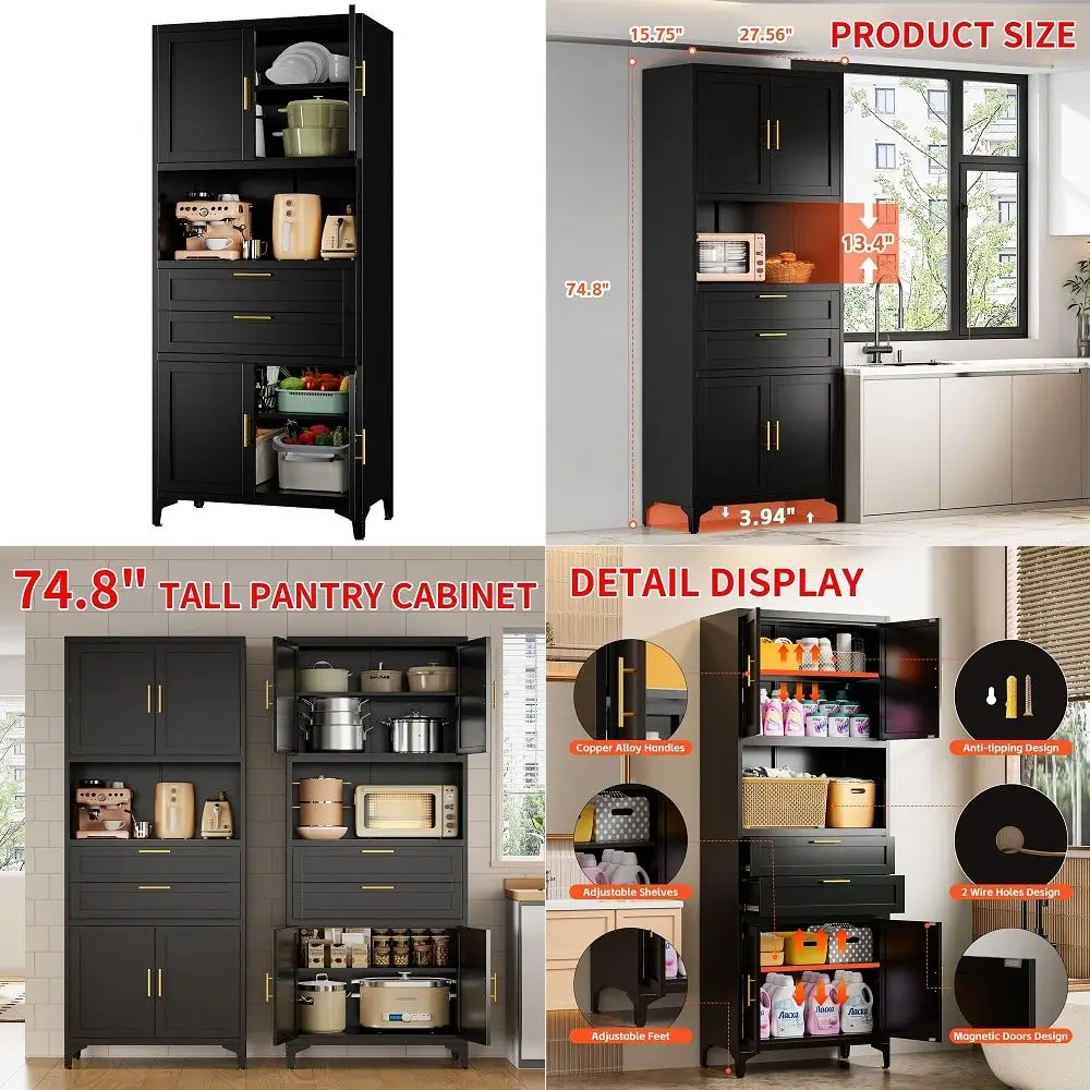 Tall Metal Storage Cabinet,Pantry Storage Cabinet with 2 Drawers and Open Space,Kitchen Cupboard with Adjustable Shelves,MultiF
Tall Metal Storage Cabinet,Pantry Storage Cabinet with 2 Drawers and Open Space,Kitchen Cupboard with Adjustable Shelves,MultiF