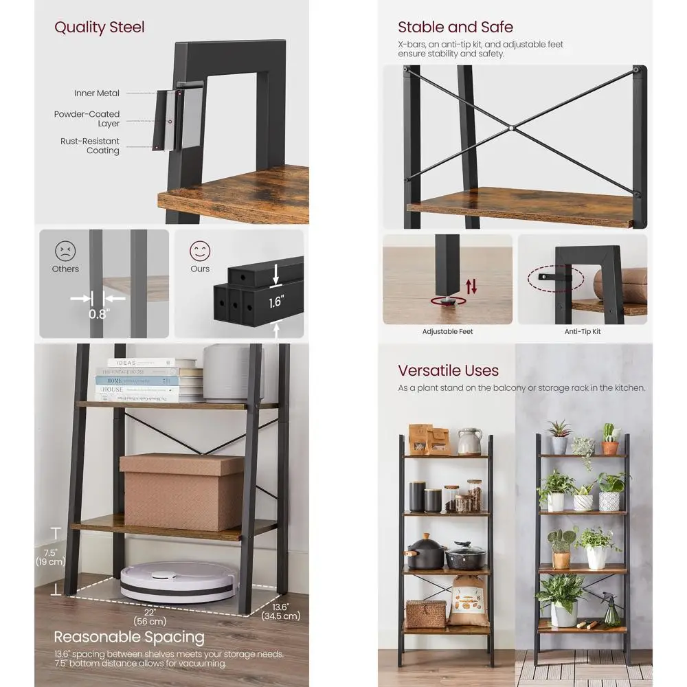 4-Tier Industrial Style Bookshelf, Storage Rack for Home Office, Kitchen, Bedroom, Rustic Brown & Ink Black
4-Tier Industrial Style Bookshelf, Storage Rack for Home Office, Kitchen, Bedroom, Rustic Brown & Ink Black