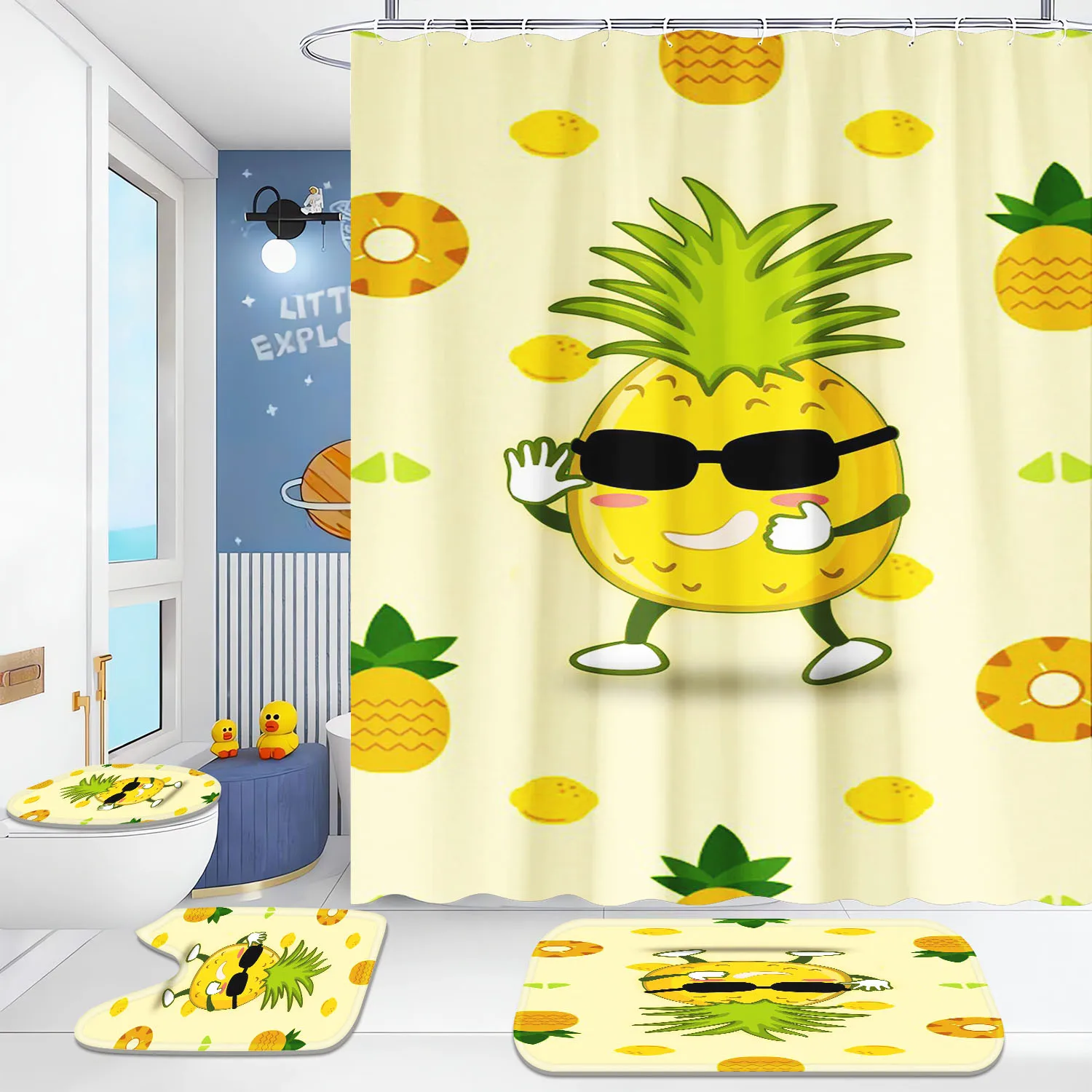 Pineapple Shower Curtain Bath 4 Pcs Set Cute Cartoon Luxury Accessories Sets Full Mats Gifts for Boys
Pineapple Shower Curtain Bath 4 Pcs Set Cute Cartoon Luxury Accessories Sets Full Mats Gifts for Boys