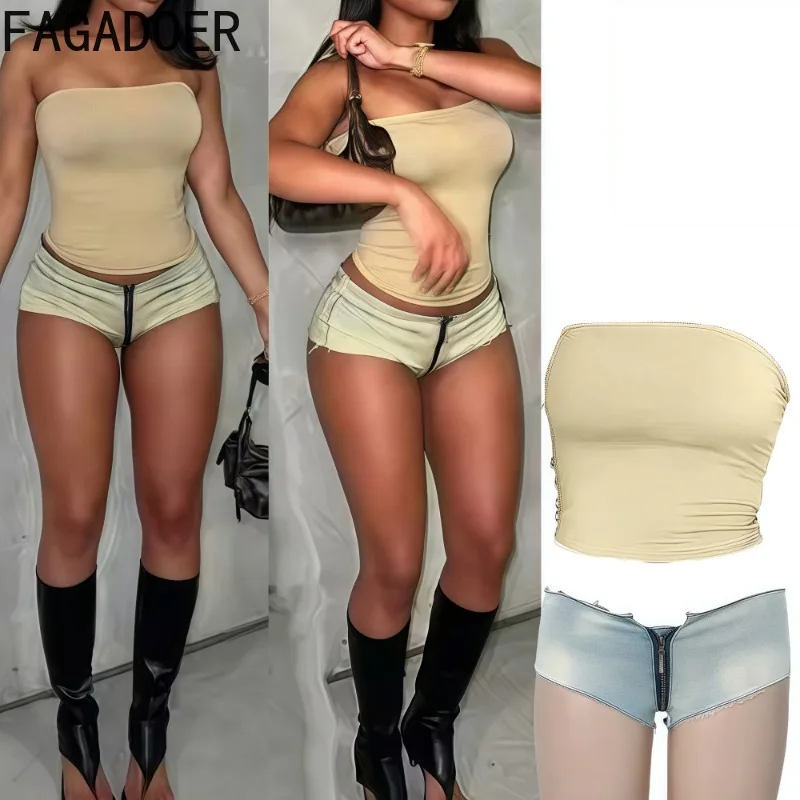FAGADOER Summer New Sexy Two Piece Outfits Woman Solid Off Shoulder Tube Tops and Bodycon Denim Shorts Suit Female Streetwear
FAGADOER Summer New Sexy Two Piece Outfits Woman Solid Off Shoulder Tube Tops and Bodycon Denim Shorts Suit Female Streetwear