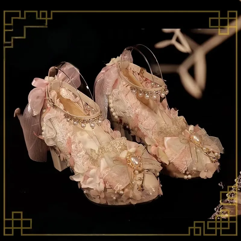 Original Handmade Romantic Sweet Elegant Lolita Shoes French Pink Heels Princess Dress Pumps Women Kawaii Wedding Shoes Bride
Original Handmade Romantic Sweet Elegant Lolita Shoes French Pink Heels Princess Dress Pumps Women Kawaii Wedding Shoes Bride