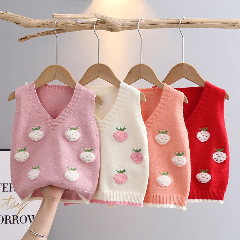 Sleeveless Sweater for Girls Spring Fall V-neck Children Knitwear Baby Girl Knit Vest Cartoon Strawberry Kids Waistcoats GY03083
Sleeveless Sweater for Girls Spring Fall V-neck Children Knitwear Baby Girl Knit Vest Cartoon Strawberry Kids Waistcoats GY03083