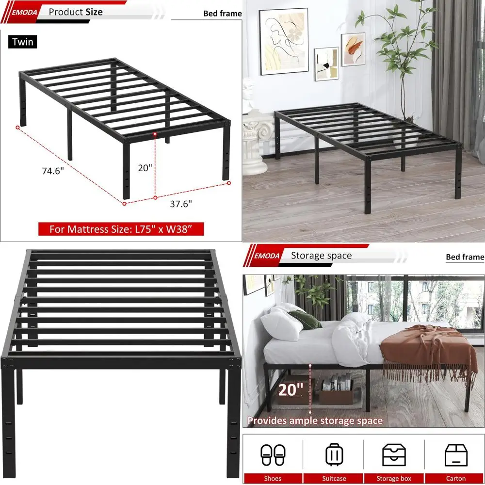 20 Inch Tall Metal Twin Bed Frame with Storage, No Box Spring Needed, Easy Assembly, Black
20 Inch Tall Metal Twin Bed Frame with Storage, No Box Spring Needed, Easy Assembly, Black