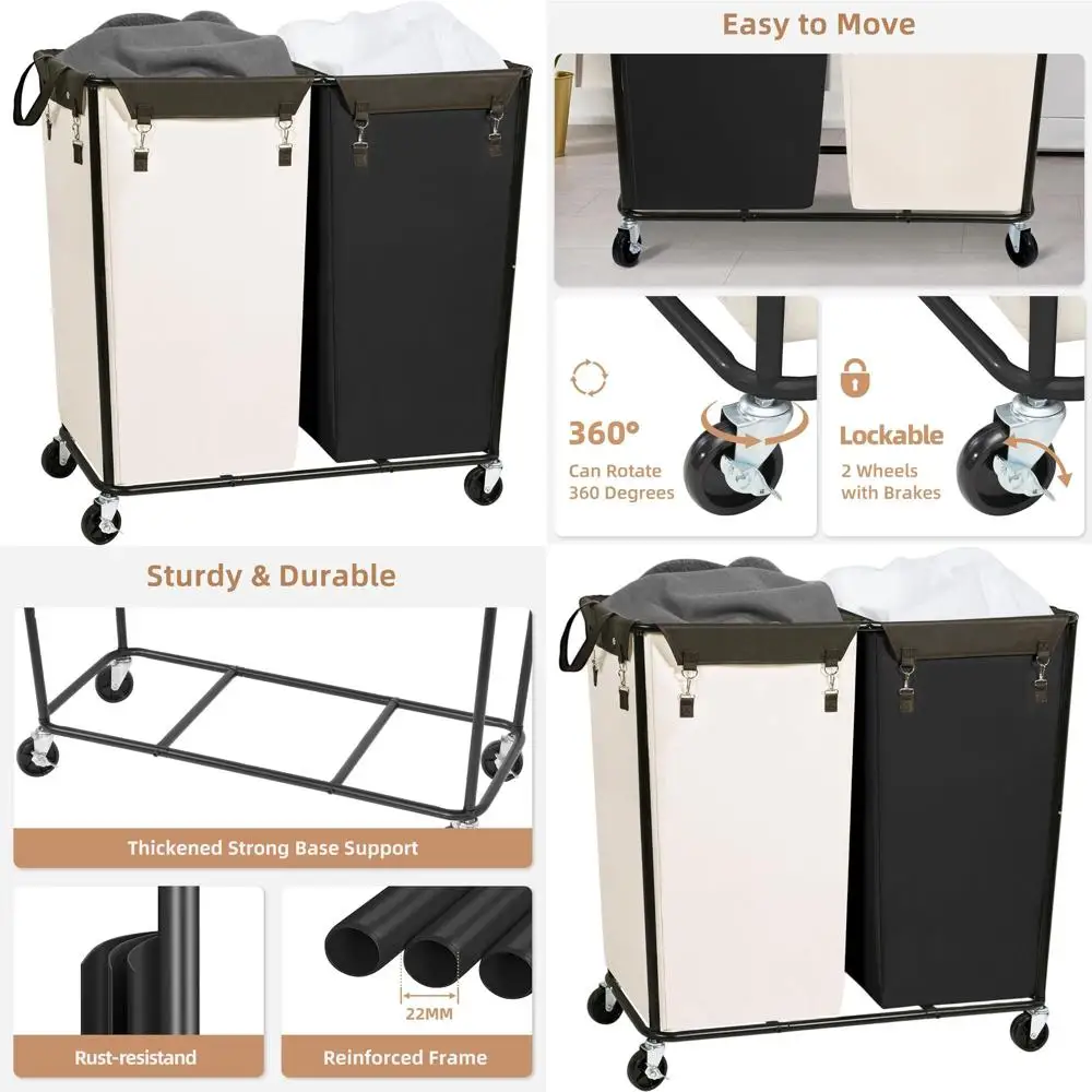 Прочная стальная тележка-корзина для белья на 74 галлона с колесами для дома, отелей и промышленного использования - 2-секционная, бежево-черная, для одежды
Прочная стальная тележка-корзина для белья на 74 галлона с колесами для дома, отелей и промышленного использования - 2-секционная, бежево-черная, для одежды
