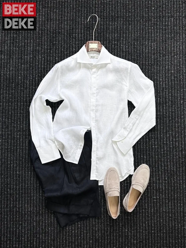 Summer Mens Italian Designer High Quality Breathable 100% Linen Solid Color Business Work Shirt Long Sleeve Tops Casual Shirts
Summer Mens Italian Designer High Quality Breathable 100% Linen Solid Color Business Work Shirt Long Sleeve Tops Casual Shirts