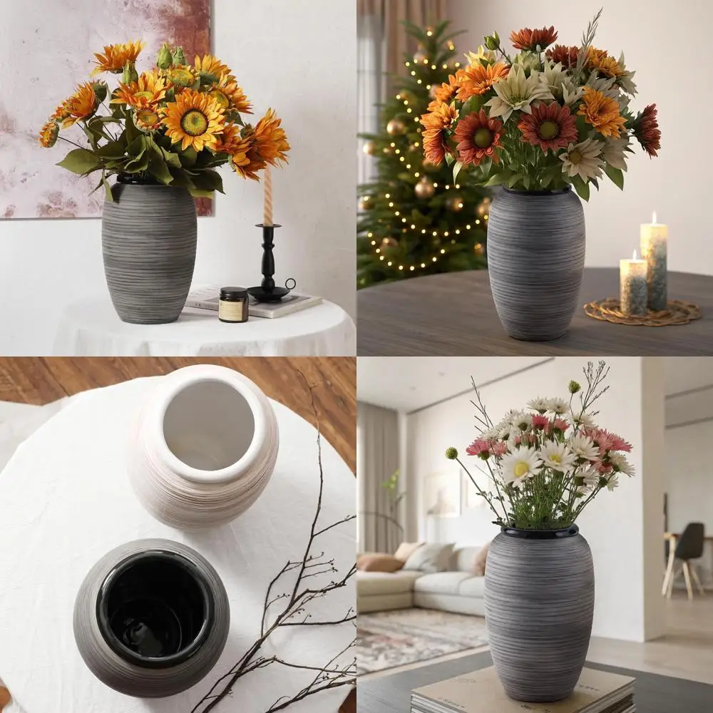 12 Black Bohemian Wide Mouth Vase for Home, Rustic Grey Decorative Centerpiece for Living Spaces
12 Black Bohemian Wide Mouth Vase for Home, Rustic Grey Decorative Centerpiece for Living Spaces