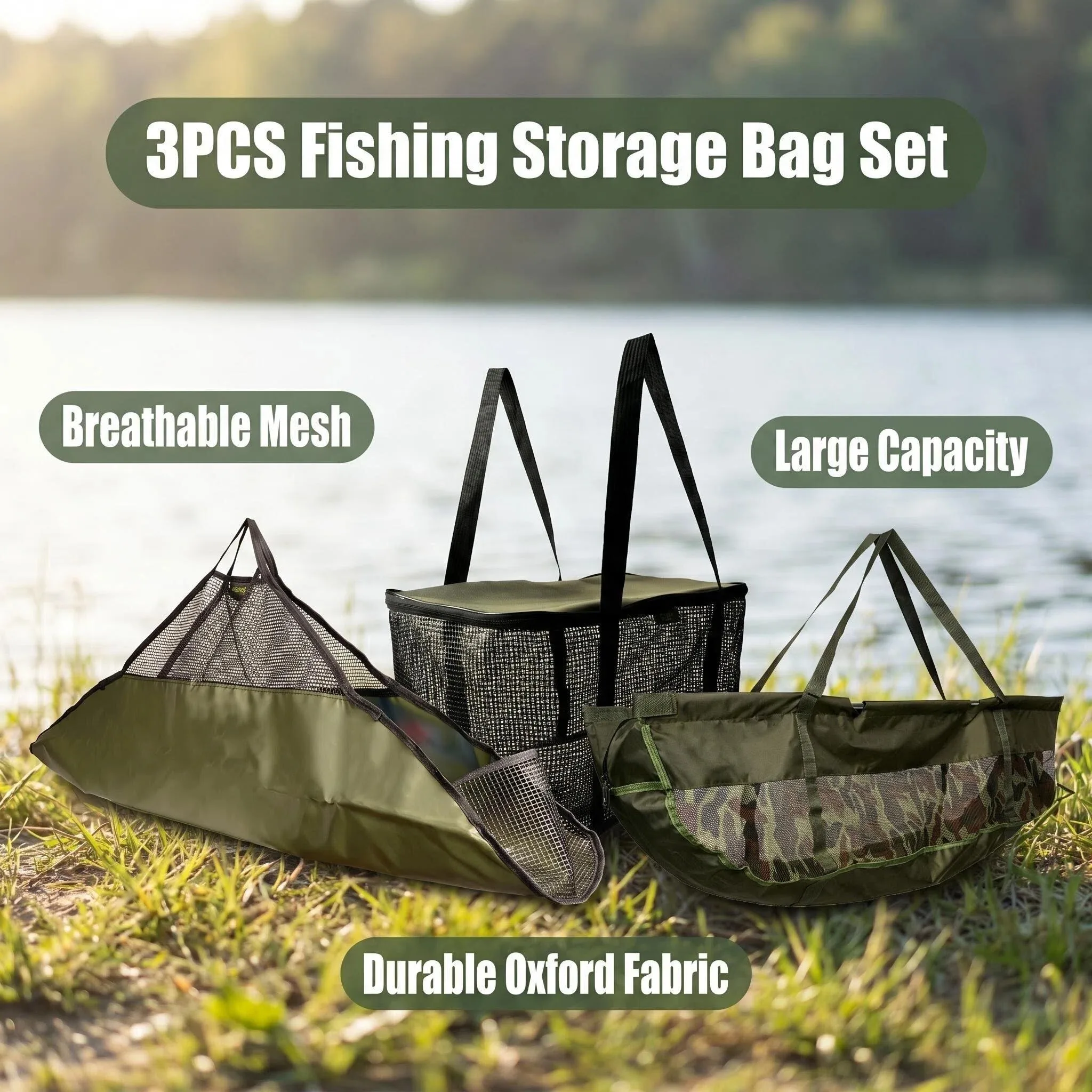 Hirisi 3-in-1 Fishing Storage Bag Set Weigh Sling Keepnet Oxford Fabric Breathable Carp Fishing Gear
Hirisi 3-in-1 Fishing Storage Bag Set Weigh Sling Keepnet Oxford Fabric Breathable Carp Fishing Gear