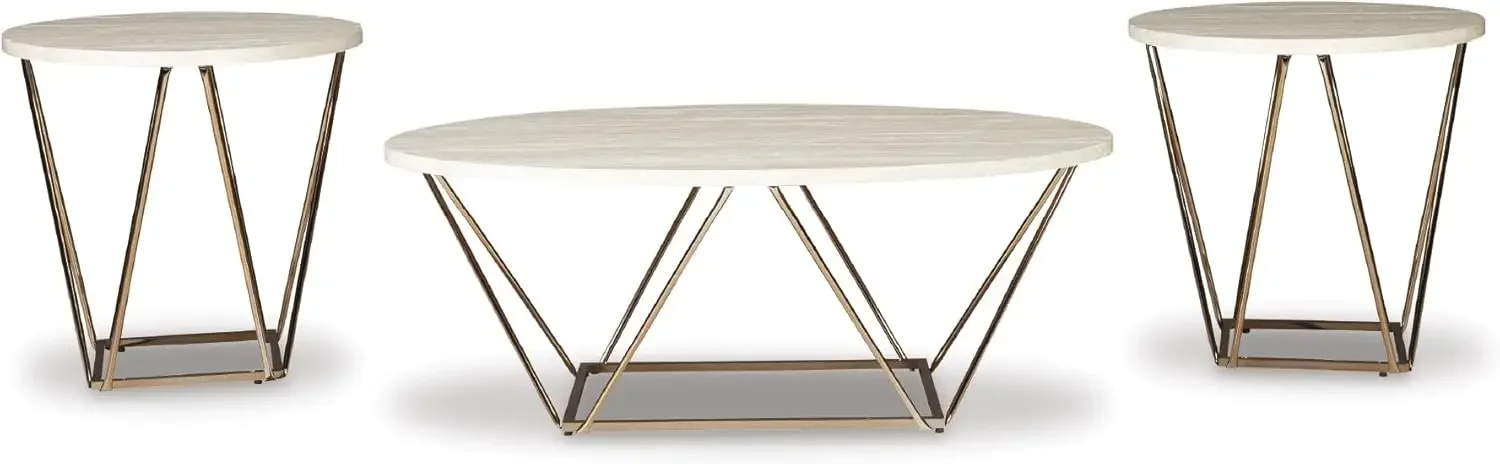 Tarica Modern 3 Piece Table Set, Includes Coffee & 2 End Tables, White & Gold
Tarica Modern 3 Piece Table Set, Includes Coffee & 2 End Tables, White & Gold
