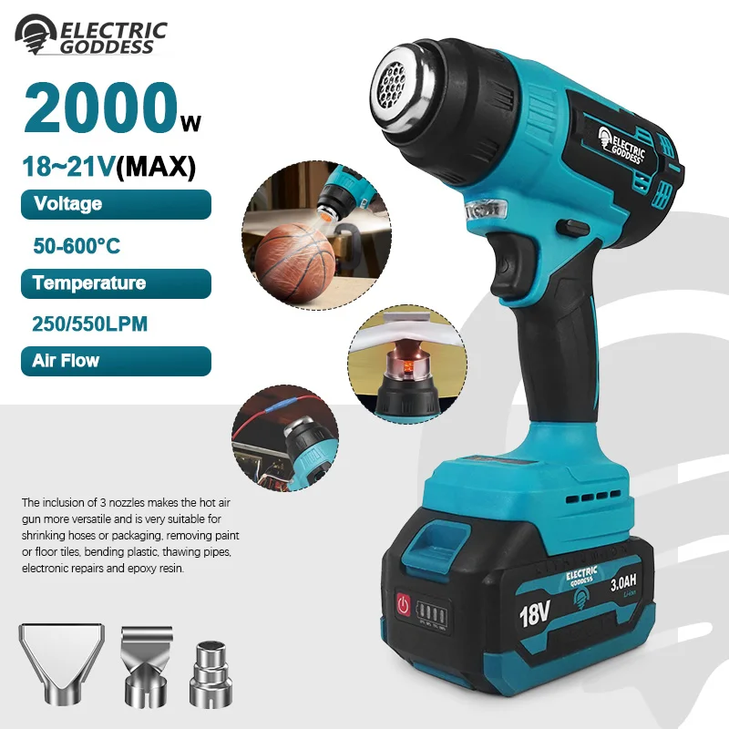 Electric Goddess 50-600℃ Cordless Heat Gun Wind Speed Temperature Controlled Home Hot Air Gun Power Tool For Makita 18V Battery
Electric Goddess 50-600℃ Cordless Heat Gun Wind Speed Temperature Controlled Home Hot Air Gun Power Tool For Makita 18V Battery