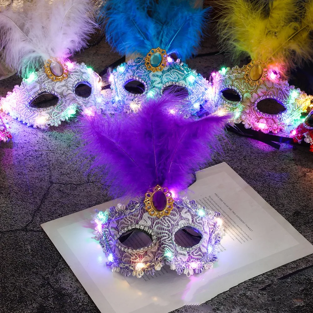 Creative Plastic LED Glowing Mask Lace Rhinestone Feather Mask Half Face Mask Light Up Venice Masquerade Mask Party Supplies
Creative Plastic LED Glowing Mask Lace Rhinestone Feather Mask Half Face Mask Light Up Venice Masquerade Mask Party Supplies
