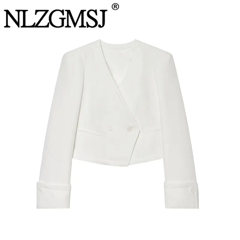 Nlzgmsj 2026 Women White Deep V Neck Cropped Blazer Double Breasted Long Sleeve Elegant Office Work Casual Outerwear
Nlzgmsj 2026 Women White Deep V Neck Cropped Blazer Double Breasted Long Sleeve Elegant Office Work Casual Outerwear