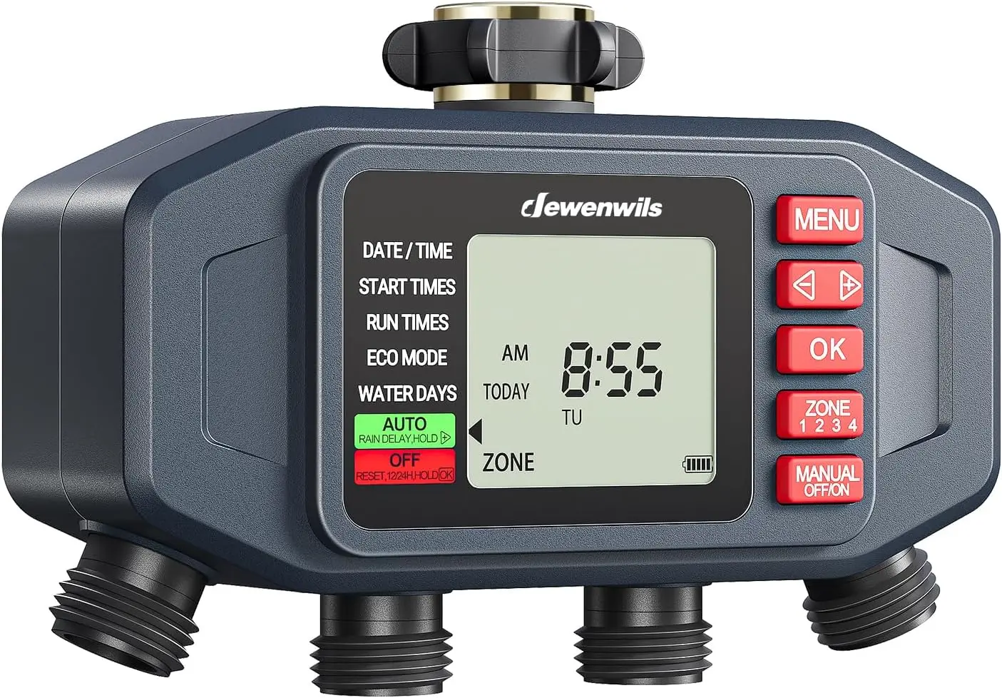 4 Zone Programmable Sprinkler Timer with Rain Delay & Manual Control for Garden, Lawn, and Vegetable Gardening
4 Zone Programmable Sprinkler Timer with Rain Delay & Manual Control for Garden, Lawn, and Vegetable Gardening
