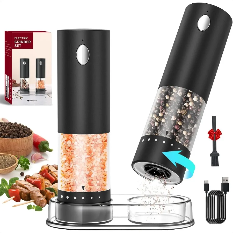 Electric Salt and Pepper Grinder Set Rechargeable Salt and Pepper Mills with 6Level External Adjustable Coarsen White LED Light
Electric Salt and Pepper Grinder Set Rechargeable Salt and Pepper Mills with 6Level External Adjustable Coarsen White LED Light