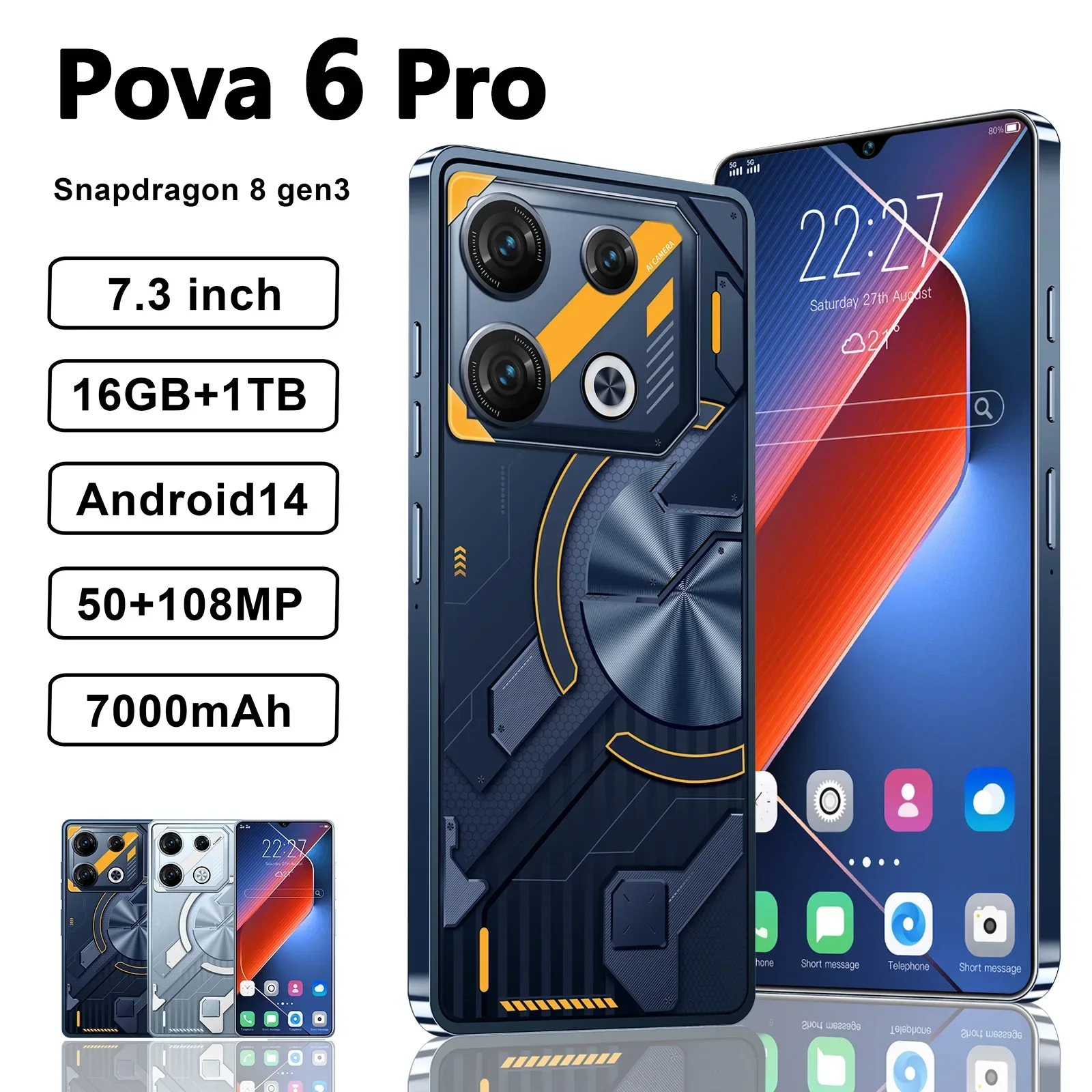 Original Pova 6 Pro Smartphone 5G 7.3inch HD 16G+1TB Cell Phone Dual SIM Mobile Phones 50+108MP 7000mAh Android 13 Unlocked NFC
Original Pova 6 Pro Smartphone 5G 7.3inch HD 16G+1TB Cell Phone Dual SIM Mobile Phones 50+108MP 7000mAh Android 13 Unlocked NFC