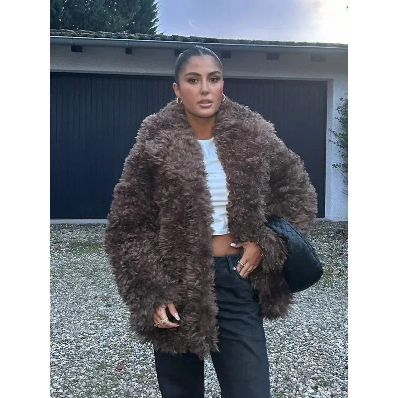 Trafza women winter warm faux curly fur jacket woman fashion slim solid side pockets lapel long sleeves casual loose coat Mujer
Trafza women winter warm faux curly fur jacket woman fashion slim solid side pockets lapel long sleeves casual loose coat Mujer