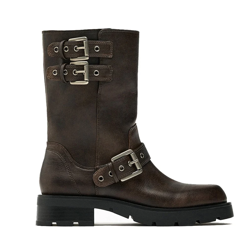 New Brown Belt Buckle Motorcycle Boots Mid-Tube Round Toe Western Boots Women Ankle Boots Thick High Heels Women Knights Boots
New Brown Belt Buckle Motorcycle Boots Mid-Tube Round Toe Western Boots Women Ankle Boots Thick High Heels Women Knights Boots