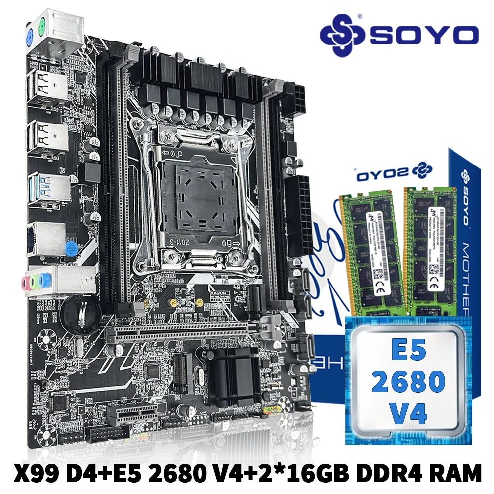 SOYO X99 Gaming Motherboard Kit with LGA 2011-3 Intel Xeon E5 2680 V4 DDR4 32GB (2*16GB) 2133MHz RAM NVME M.2 for Desktop PC 
SOYO X99 Gaming Motherboard Kit with LGA 2011-3 Intel Xeon E5 2680 V4 DDR4 32GB (2*16GB) 2133MHz RAM NVME M.2 for Desktop PC