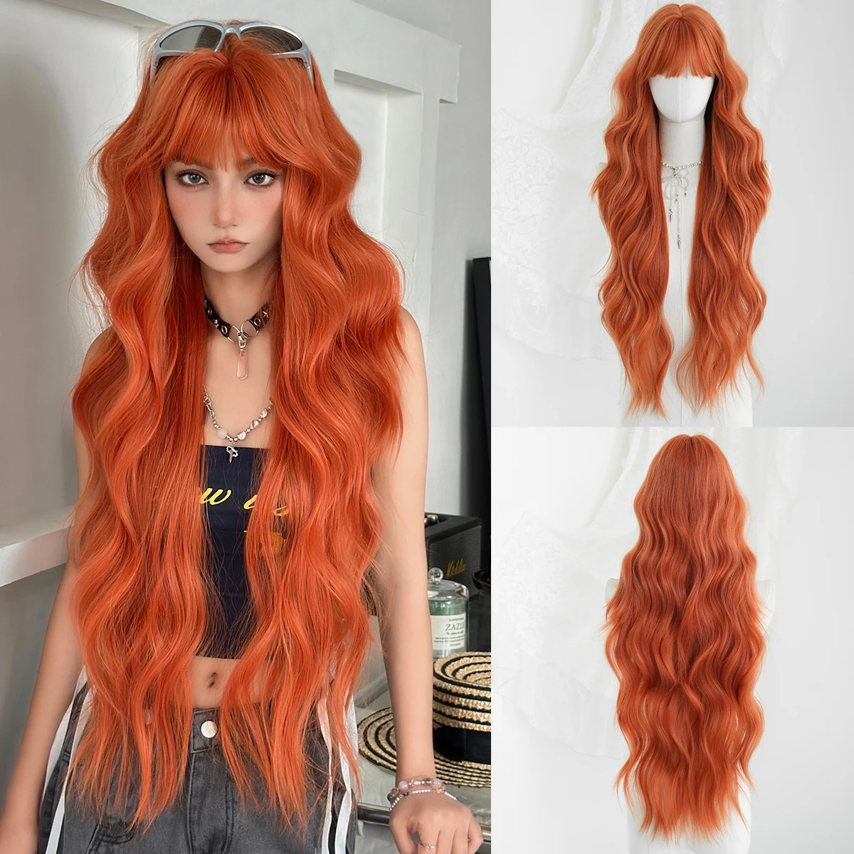 NAMM Long Wavy Orange Wig With Neat Bangs for Women Heat Resistant Fiber with Natural Synthetic Wigs for Daily Use
NAMM Long Wavy Orange Wig With Neat Bangs for Women Heat Resistant Fiber with Natural Synthetic Wigs for Daily Use