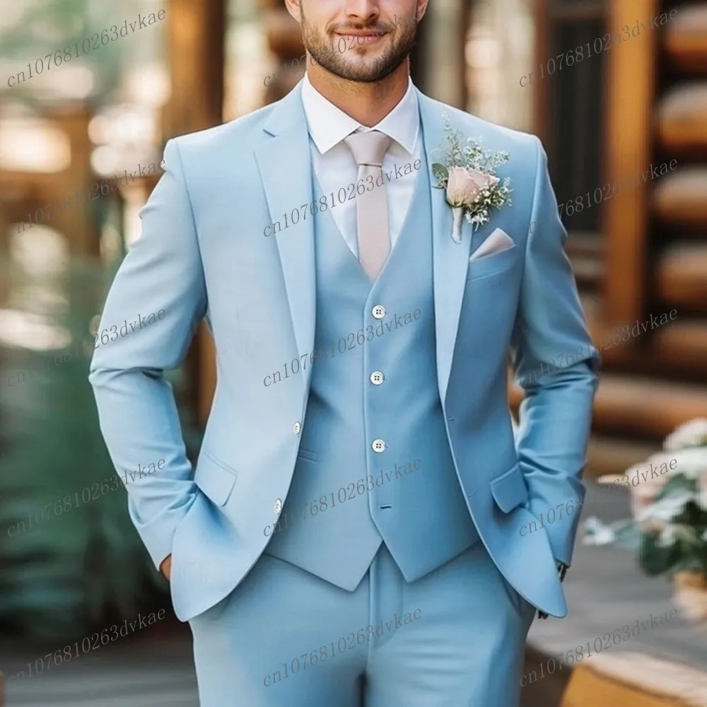 Sky Blue Men Suit Groom Groomsman Wedding Party Prom Business Formal Occasion Male Tuxedos 3 Piece Set Jacket Vest Pants
Sky Blue Men Suit Groom Groomsman Wedding Party Prom Business Formal Occasion Male Tuxedos 3 Piece Set Jacket Vest Pants