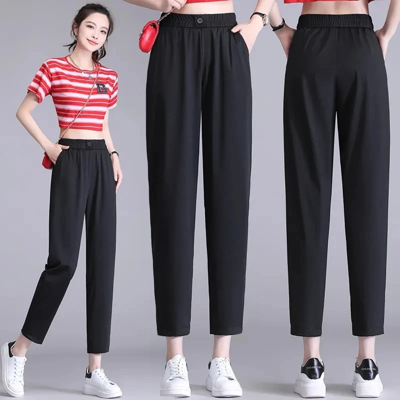 Women's Summer Trousers 4XL Spring Summer Autumn Female Stretch Waist Straight Pants Fashion Cozy Young Girl Solid Casual Pants
Women's Summer Trousers 4XL Spring Summer Autumn Female Stretch Waist Straight Pants Fashion Cozy Young Girl Solid Casual Pants