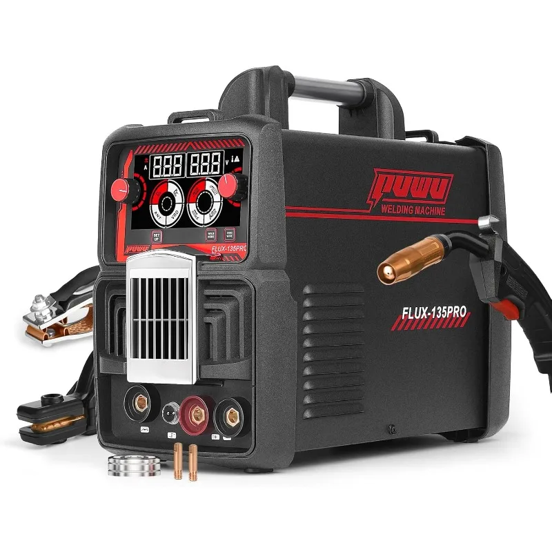 135A 110V MIG Welder,Flux Core Welder with Flux MIG/Lift TIG/Stick 3-in-1 IGBT Inverter LED Digital Display Welder with Thermal
135A 110V MIG Welder,Flux Core Welder with Flux MIG/Lift TIG/Stick 3-in-1 IGBT Inverter LED Digital Display Welder with Thermal