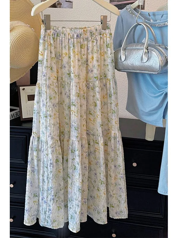 Floral Skirt Soft Pleated Chiffon Maxi Half-length Women's Spring Elastic Waist A-line Skirt Gentle Sweet Flared Skirt
Floral Skirt Soft Pleated Chiffon Maxi Half-length Women's Spring Elastic Waist A-line Skirt Gentle Sweet Flared Skirt