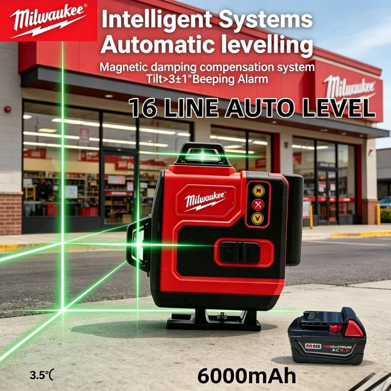 New Milwaukee 6.0Ah Battery 18V 4d 6 Line laser high-precision green line portable 360 horizontal and Vertical Industrial Level.
New Milwaukee 6.0Ah Battery 18V 4d 6 Line laser high-precision green line portable 360 horizontal and Vertical Industrial Level.