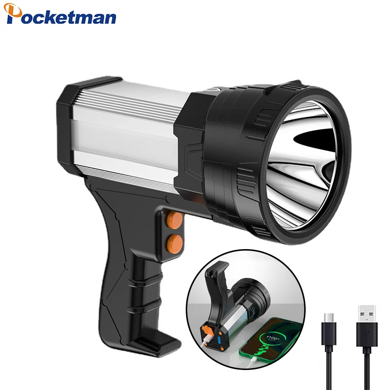 High Power LED Work Light USB Rechargeable Handheld LED Flashlight Long Range Searchlight Torch with Power Bank Function
High Power LED Work Light USB Rechargeable Handheld LED Flashlight Long Range Searchlight Torch with Power Bank Function
