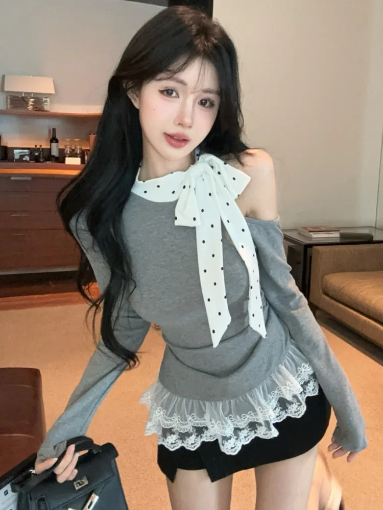 Women's Long Sleeve T-Shirt Lace off Shoulder Neck Hanging Top Spring Autumn Inner Wear Floral Dot Pattern Base Shirt
Women's Long Sleeve T-Shirt Lace off Shoulder Neck Hanging Top Spring Autumn Inner Wear Floral Dot Pattern Base Shirt