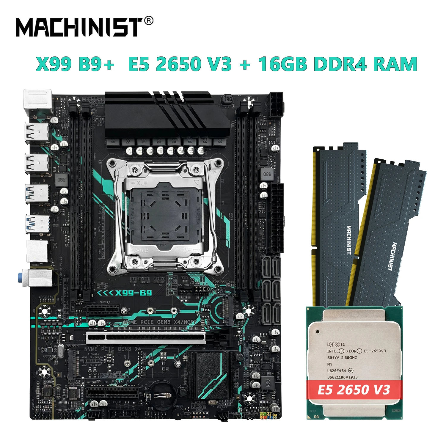 MACHINIST X99 B9 Motherboard Set kit With Intel Xeon E5 2650 V3 LGA 2011-3 CPU + DDR4 16GB 2666MHz RAM nvme m.2 usb3.0
MACHINIST X99 B9 Motherboard Set kit With Intel Xeon E5 2650 V3 LGA 2011-3 CPU + DDR4 16GB 2666MHz RAM nvme m.2 usb3.0