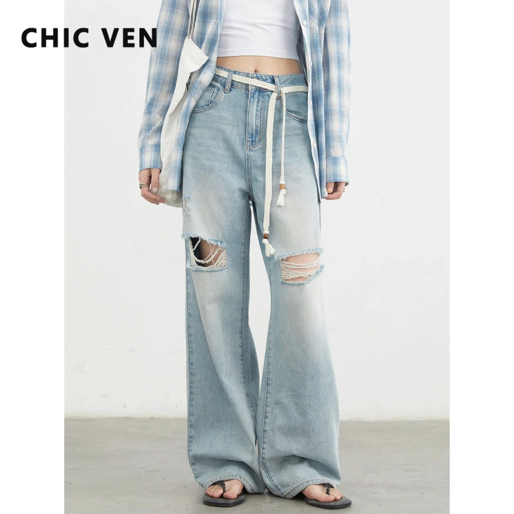 CHIC VEN Women Jeans Fashion Casual High Waisted Soft Wide Leg Ripped Demin Pant Streetwear Female Trousers Summer New 2025
CHIC VEN Women Jeans Fashion Casual High Waisted Soft Wide Leg Ripped Demin Pant Streetwear Female Trousers Summer New 2025