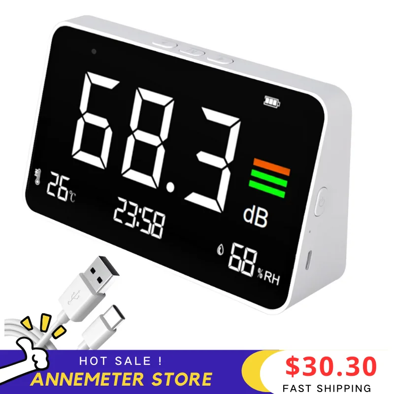4-in-1 Decibel Meter- Portable Meter for Sound (30-130 dB), Temp (-10°C-60°C), Humidity, with Switchable ℃/℉ & LED Display
4-in-1 Decibel Meter- Portable Meter for Sound (30-130 dB), Temp (-10°C-60°C), Humidity, with Switchable ℃/℉ & LED Display