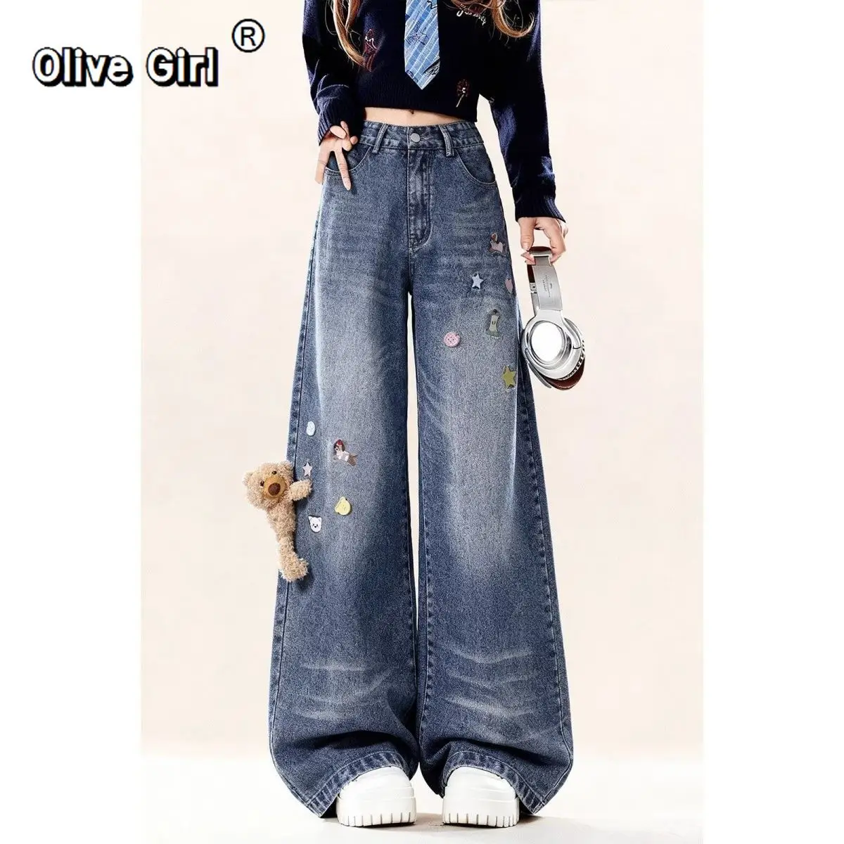 Olivegirl Women's Denim Jeans American Retro Bear Pendant Trousers Spring Summer Wide Legs Cute Accessories Embroidered Pants
Olivegirl Women's Denim Jeans American Retro Bear Pendant Trousers Spring Summer Wide Legs Cute Accessories Embroidered Pants