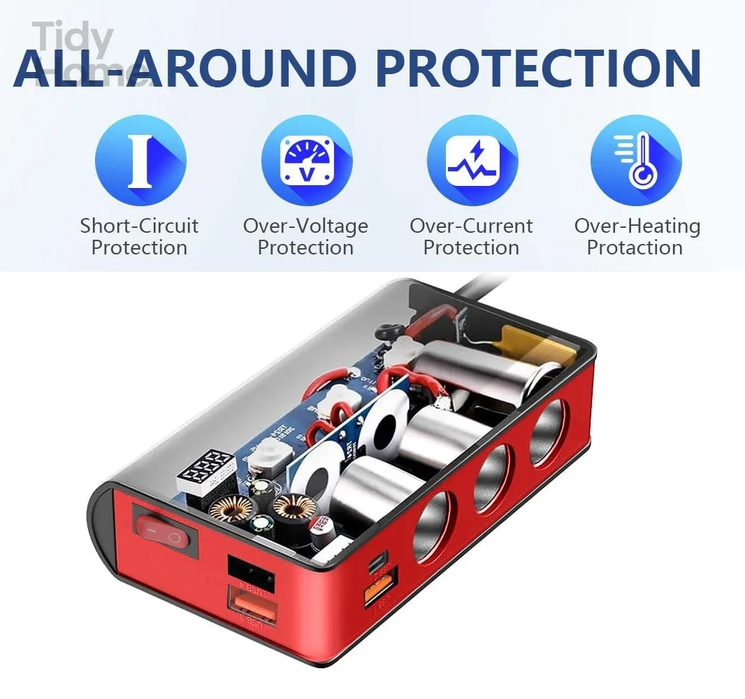 7 in 1 Cigarette Lighter Splitter,180W Car Charger Adapter with 3 sockets,Fast Charge USB Outlet,On/Off Switches&Voltage Display
7 in 1 Cigarette Lighter Splitter,180W Car Charger Adapter with 3 sockets,Fast Charge USB Outlet,On/Off Switches&Voltage Display