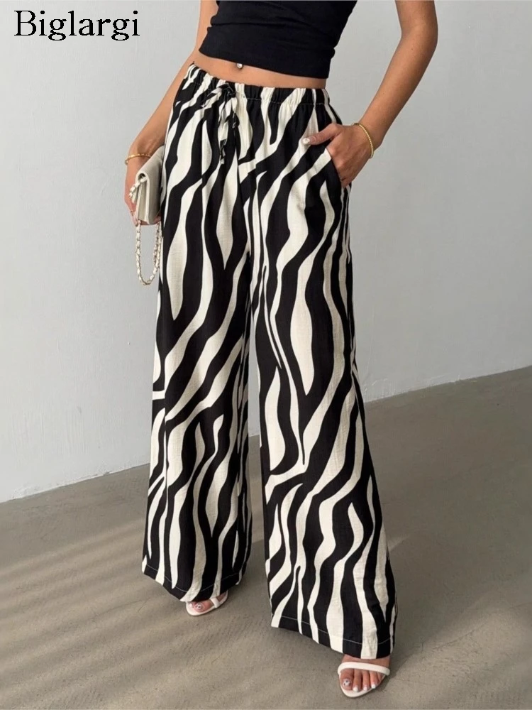 Summer Pant Women Striped Print Fashion Elastic High Waist Ladies Trousers Casual Loose Wide Leg Woman Long Pants 
Summer Pant Women Striped Print Fashion Elastic High Waist Ladies Trousers Casual Loose Wide Leg Woman Long Pants